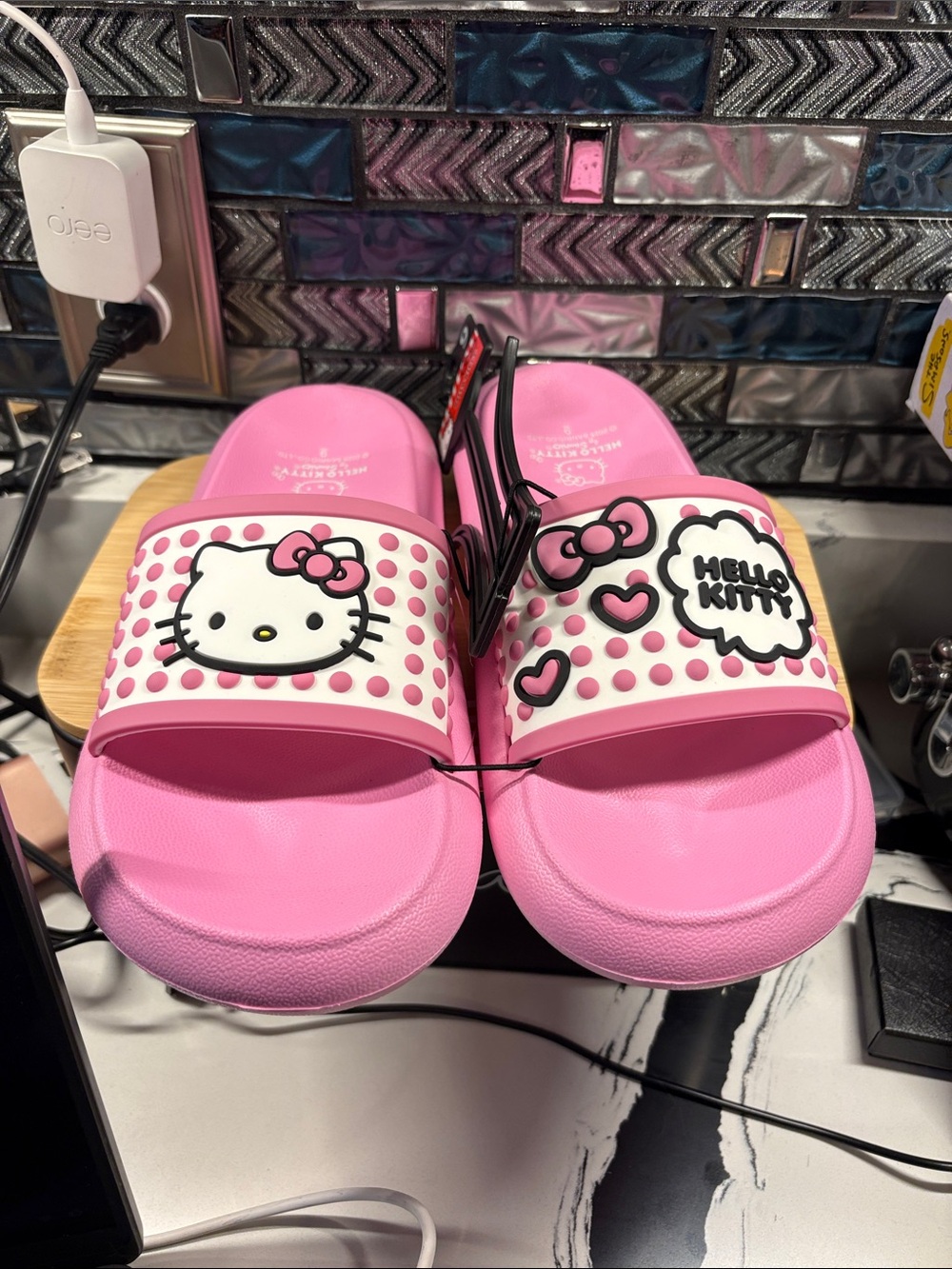 Hello Kitty Pink Slide Sandals with White Polka-Dot Strap